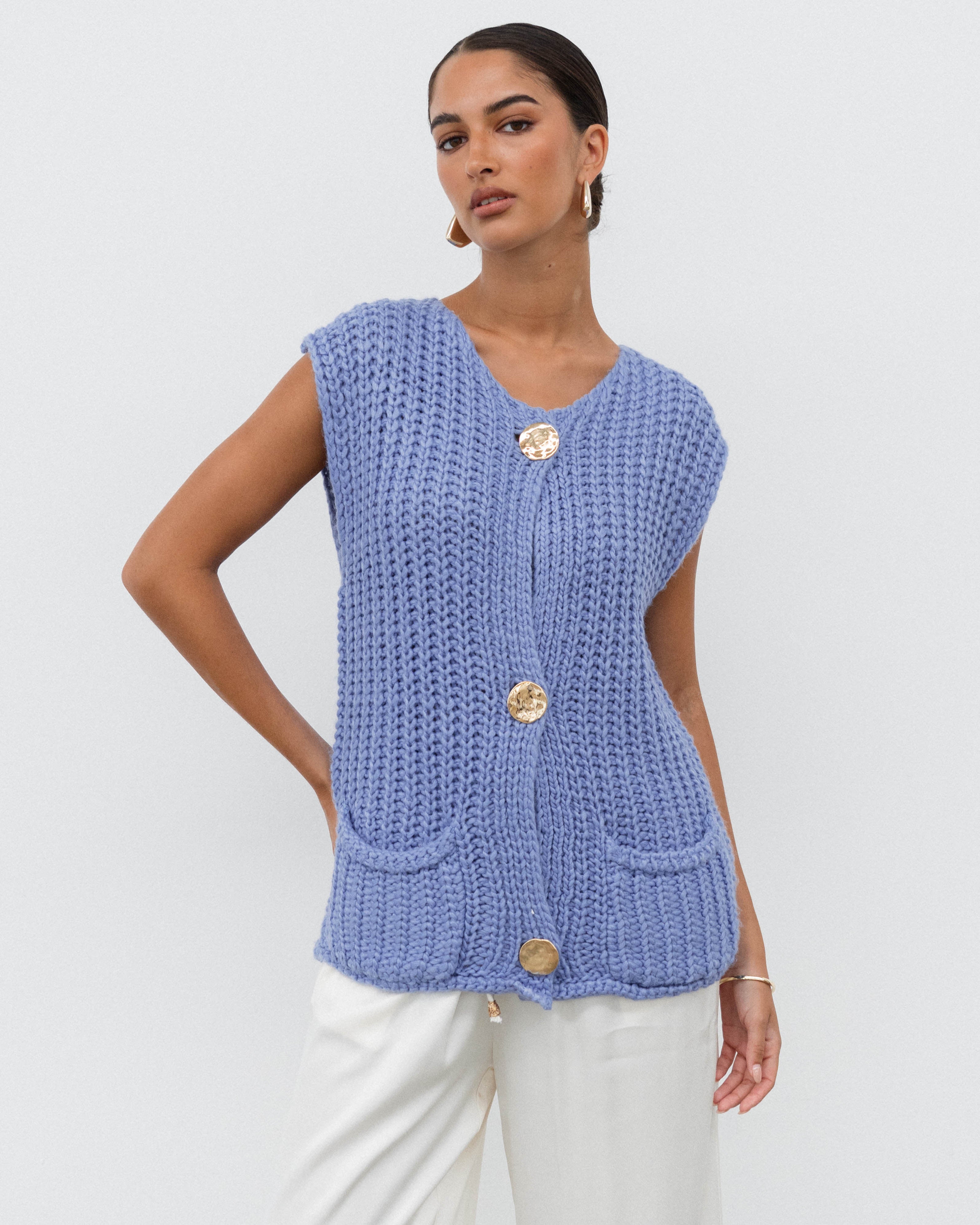 TAYLEN KNIT VEST - Blue