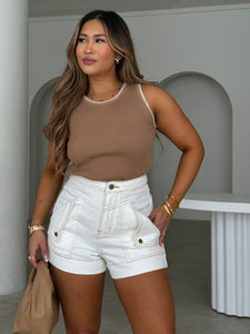 LARISA DENIM SHORTS - Cream